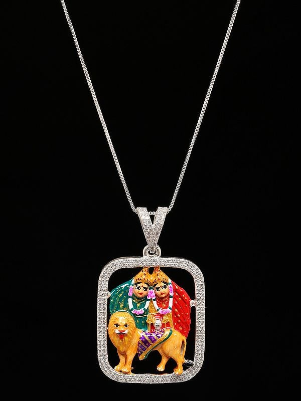 Exotic India Enamelled Stone Studded Chamunda Maa Pendant