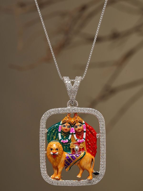 Exotic India Enamelled Stone Studded Chamunda Maa Pendant