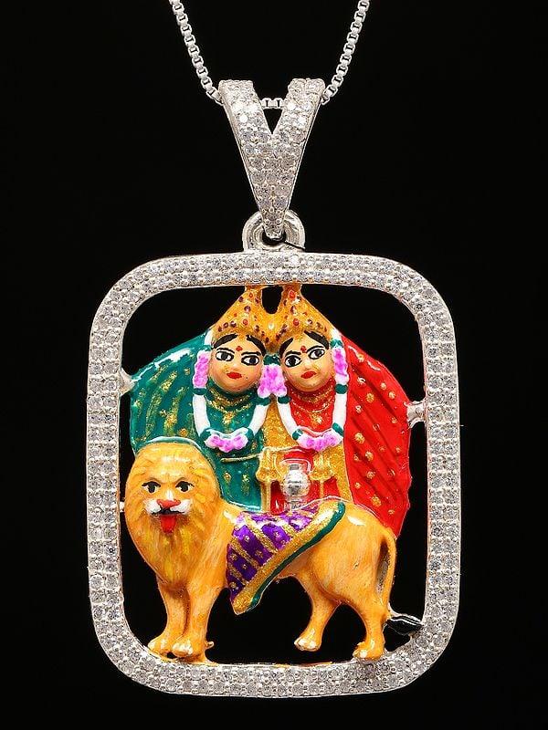exotic india Enamelled Stone Studded Chamunda Maa Pendant