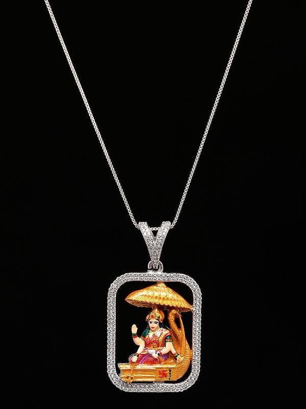 Exotic India Enamelled Vahanvati Sikotar Mata Sterling Silver Pendant