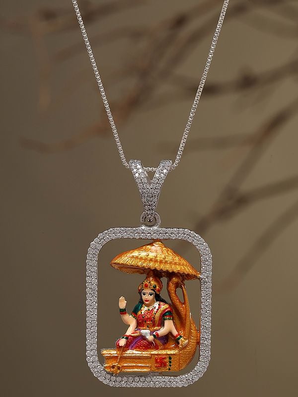 Exotic India Enamelled Vahanvati Sikotar Mata Sterling Silver Pendant