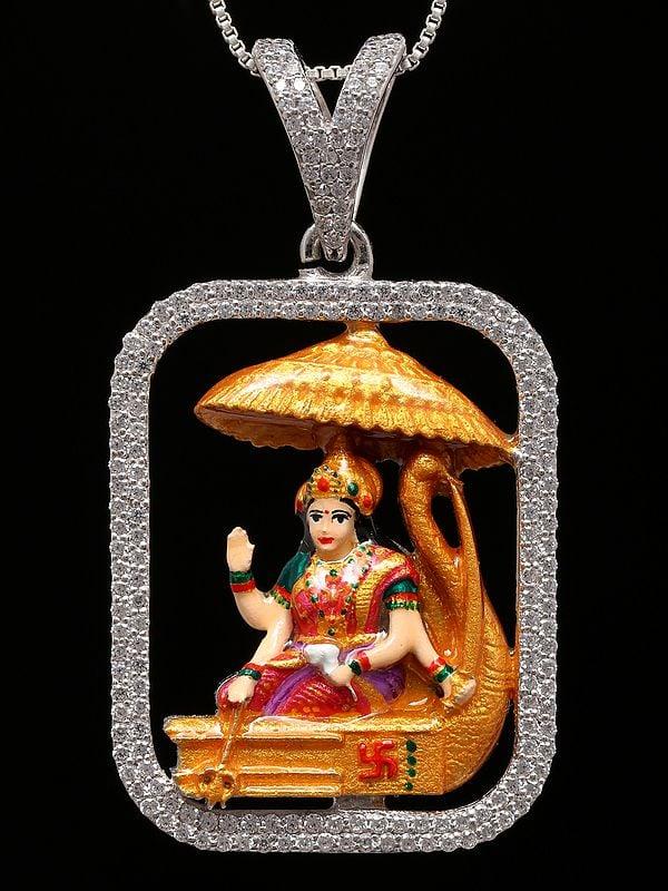 exotic india Enamelled Vahanvati Sikotar Mata Sterling Silver Pendant