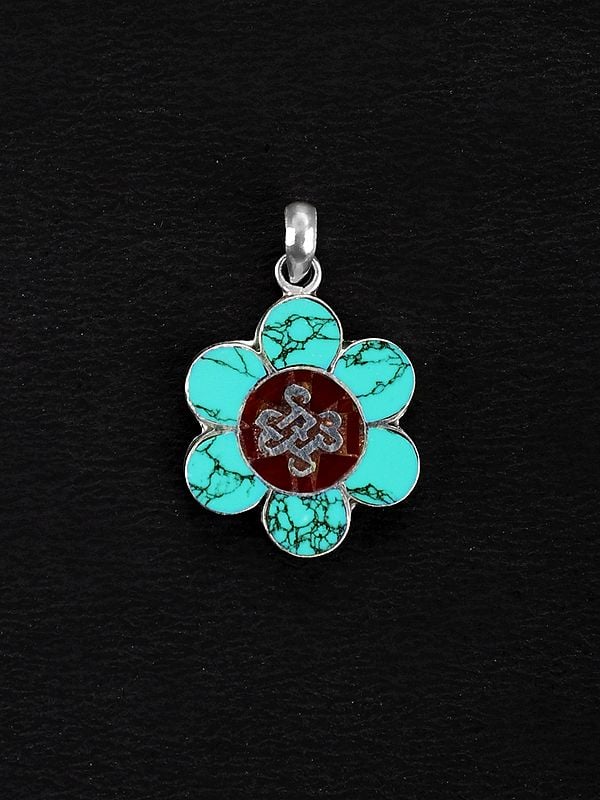 exotic india Endless Knot (Ashtamangala) Inlay Pendant 