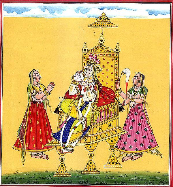 exotic india Enthroned Bhagavti Accompanied By Her Handmaidens (Tantric Devi Series) 