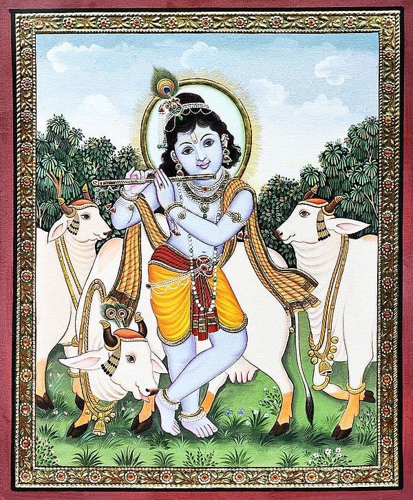 exotic india Enticing Bala Gopala with Adorable Holy Cows