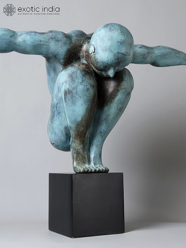 Exotic India Equilibrium’s Edge: The Olympic Swimmer | Brass Sculpture From Indonesia 