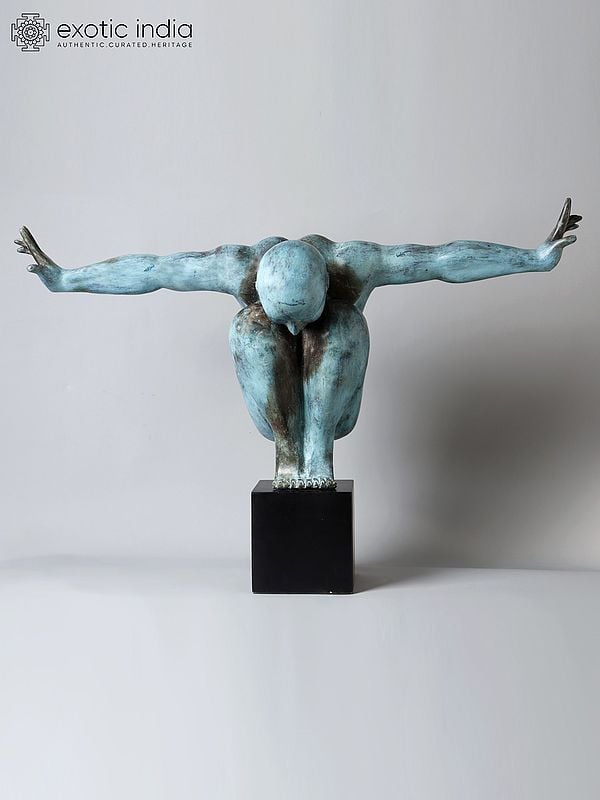 Exotic India Equilibrium’s Edge: The Olympic Swimmer | Brass Sculpture From Indonesia 