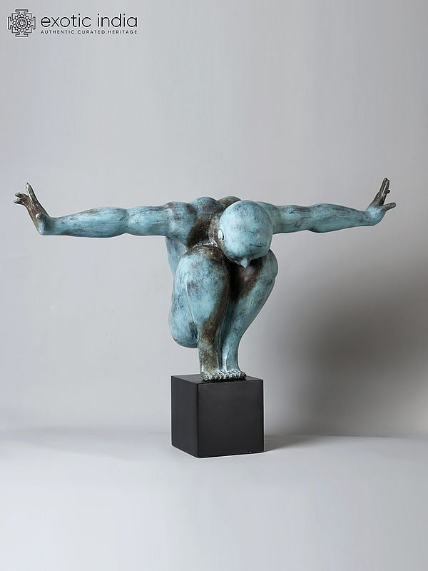 exotic india Equilibrium’s Edge: The Olympic Swimmer | Brass Sculpture from Indonesia 