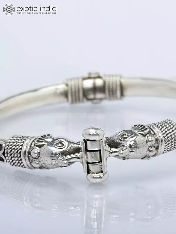 Exotic India Ethnic Elephant Openable Bracelet With Coral Gemstone 