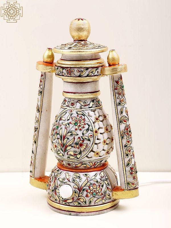 Exotic India 10" Electrical White Marble Lantern 