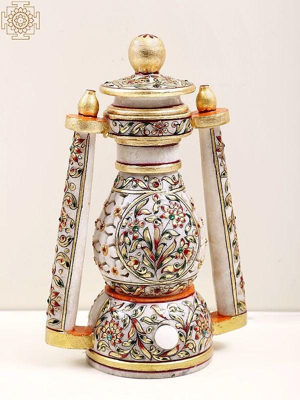 Exotic India 10" Electrical White Marble Lantern 