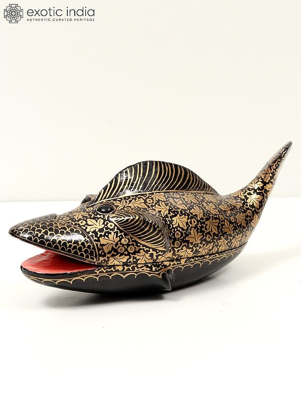 Exotic India 11" Hand Painted Papier Mache Fish Box 