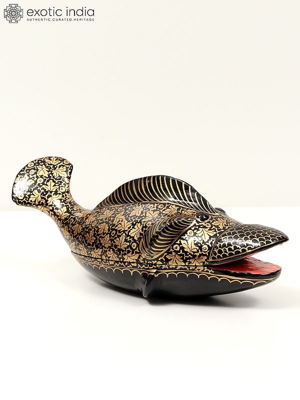 Exotic India 11" Hand Painted Papier Mache Fish Box 