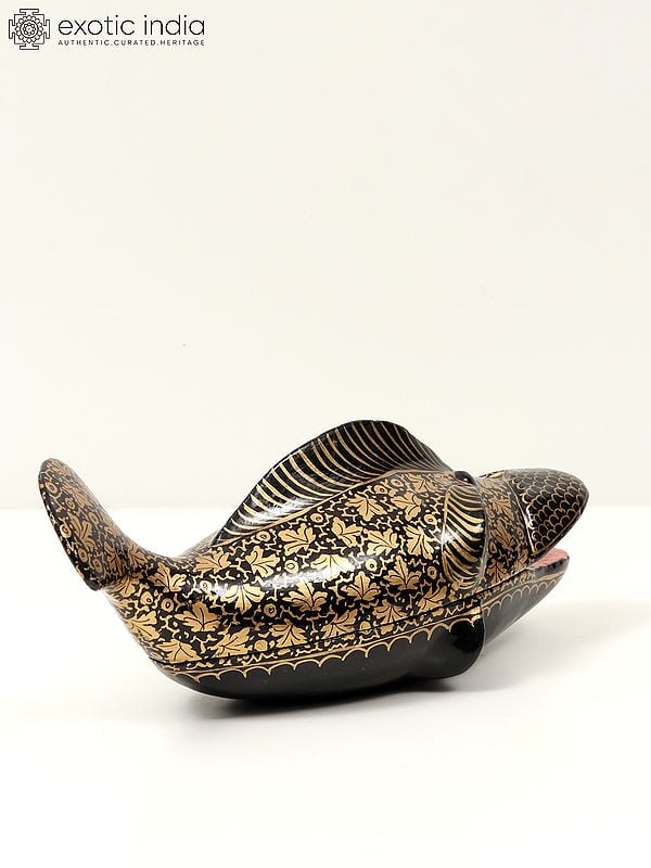 Exotic India 11" Hand Painted Papier Mache Fish Box 