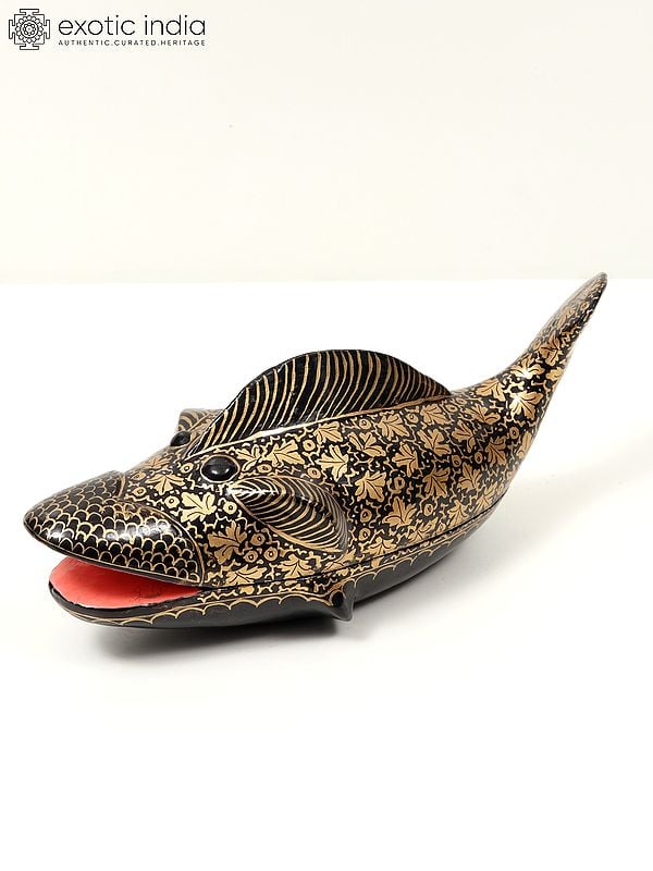 exotic india 11" Hand Painted Papier Mache Fish Box 