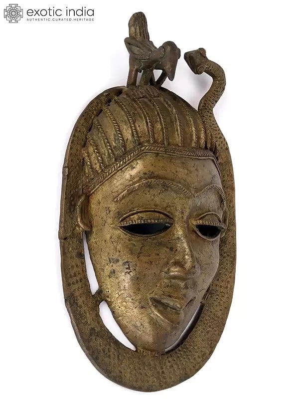 Exotic India 11" Tribal Tantrik Mask In Bronze 