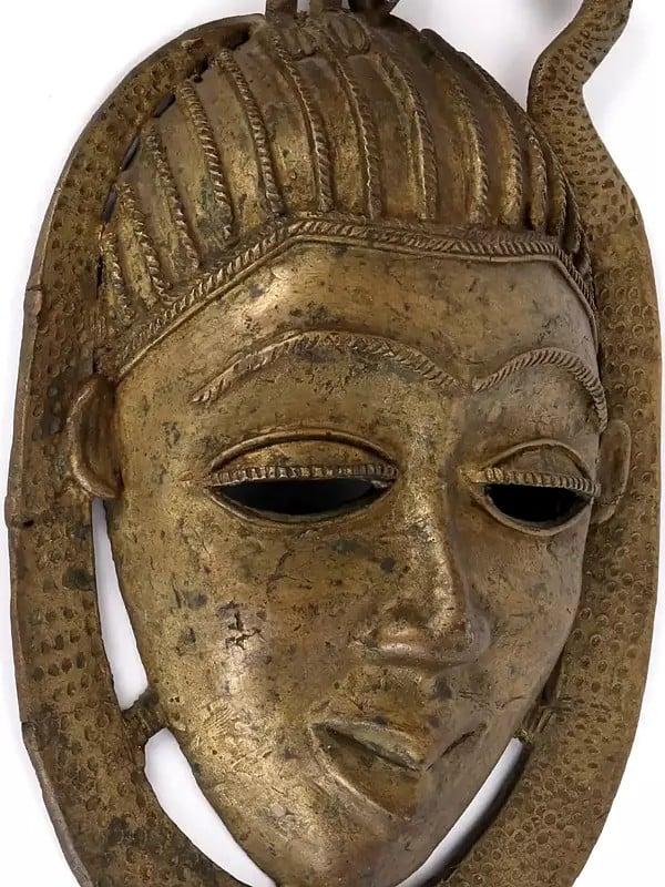Exotic India 11" Tribal Tantrik Mask In Bronze 