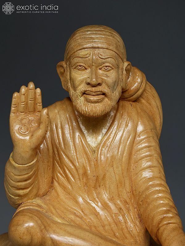 Exotic India 12" Blessing Sai Baba | Wood Carving 