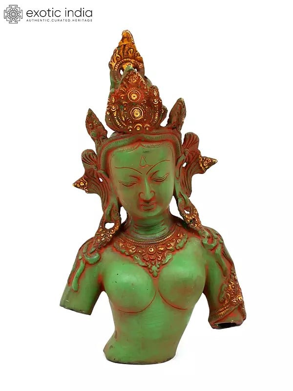 exotic india 13" Goddess Tara Bust in Brass 