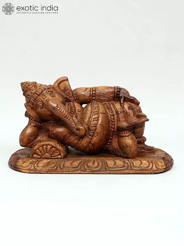 exotic india 14" Relaxing Ganesha Statue in Wood 