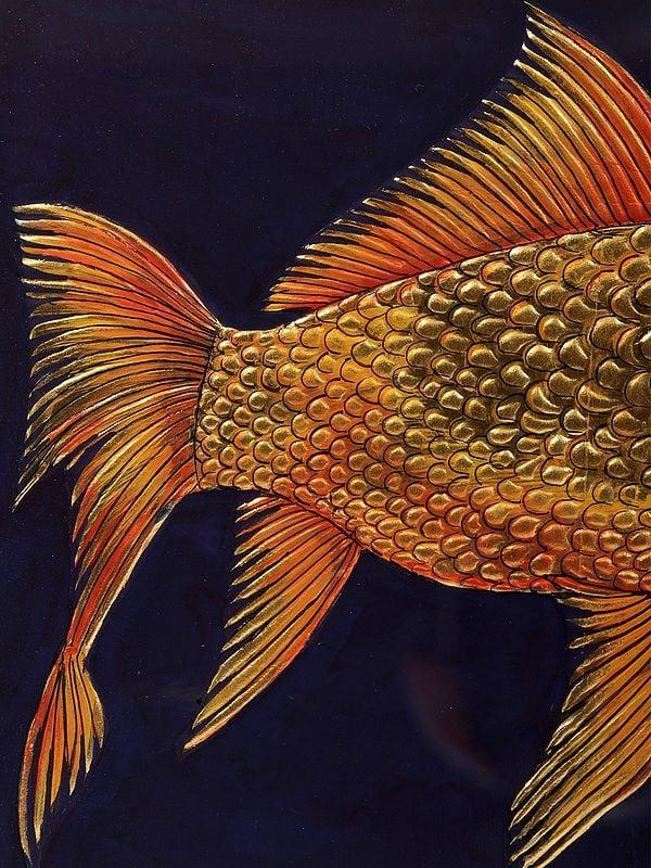 Exotic India 15" Goldfish Framed Tanjore Painting