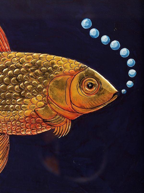Exotic India 15" Goldfish Framed Tanjore Painting