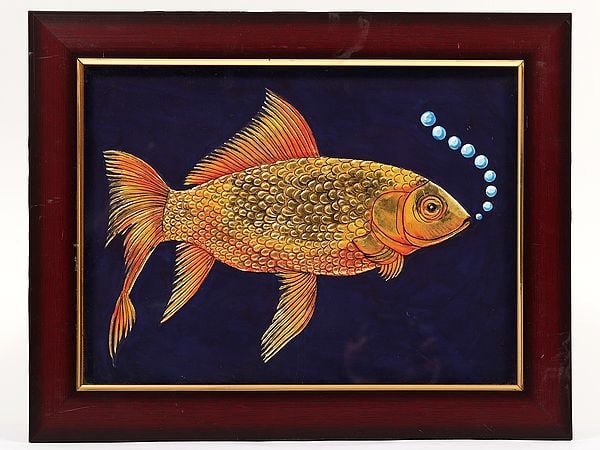 exotic india 15" Goldfish Framed Tanjore Painting