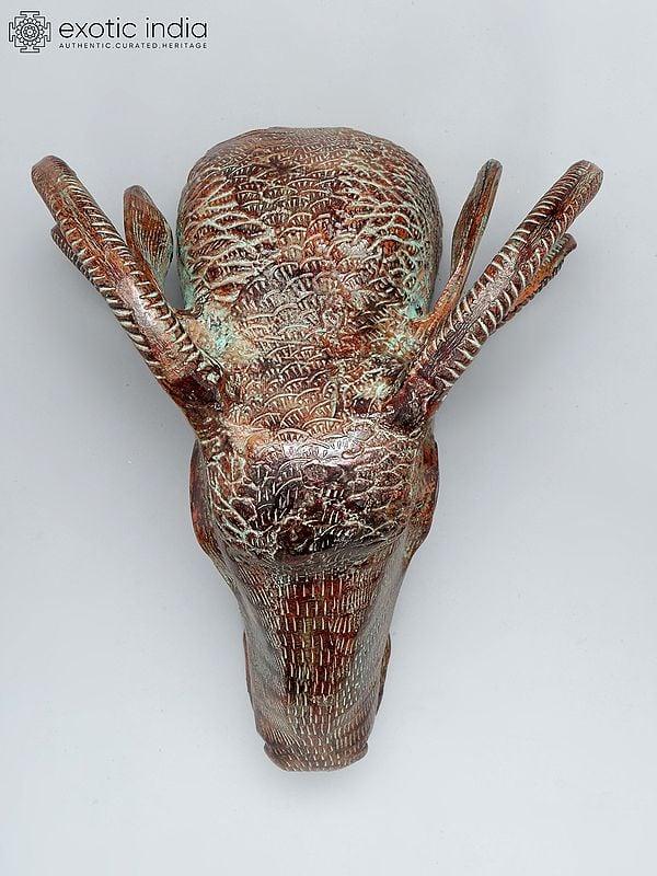 Exotic India 15" Sheep Head In Brass | Wall Hanging 