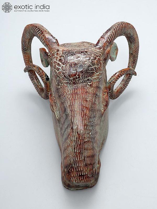 Exotic India 15" Sheep Head In Brass | Wall Hanging 