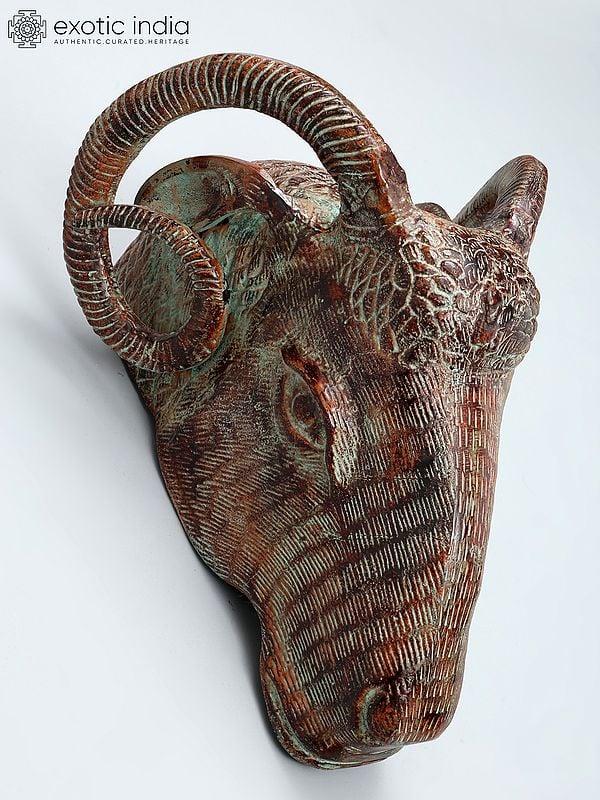 exotic india 15" Sheep Head in Brass | Wall Hanging 