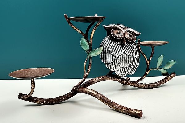Exotic India 16" Handmade Owl Candle Holder 