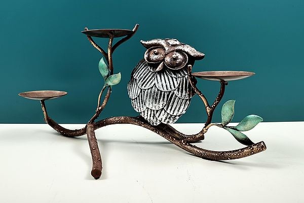 Exotic India 16" Handmade Owl Candle Holder 