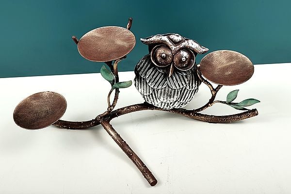 Exotic India 16" Handmade Owl Candle Holder 