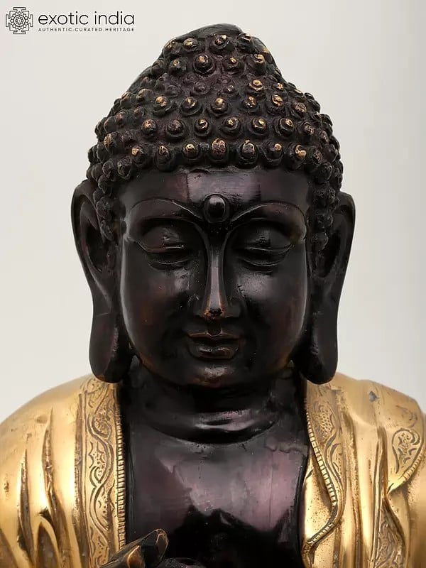 Exotic India 16" Sitting Lord Buddha | Brass Statue 