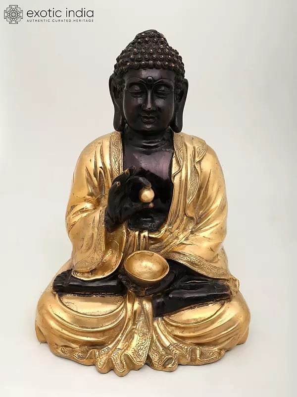 exotic india 16" Sitting Lord Buddha | Brass Statue 