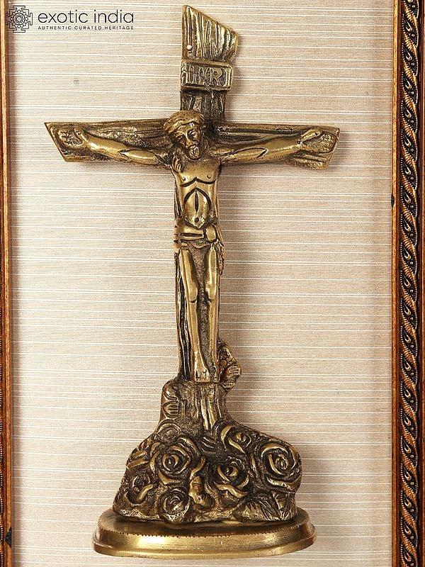 Exotic India 17" Wood Framed Crucifix | Wall Hanging 