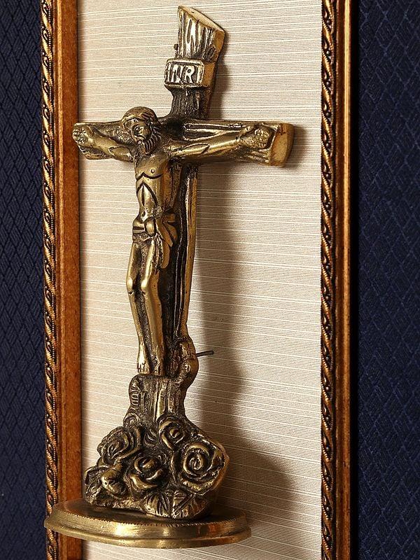 Exotic India 17" Wood Framed Crucifix | Wall Hanging 