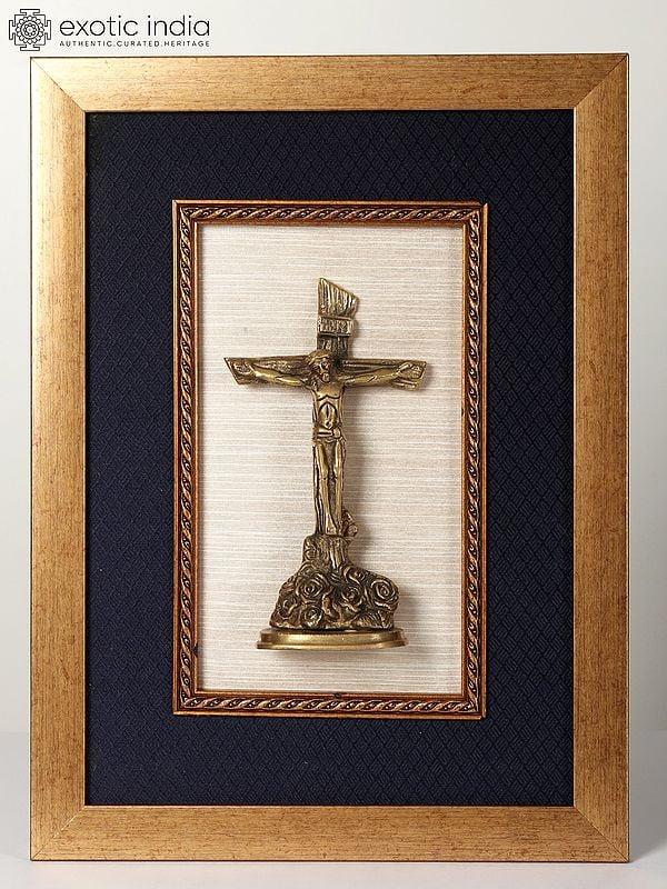 exotic india 17" Wood Framed Crucifix | Wall Hanging 