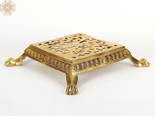 Exotic India 18" Brass Square Chowki (Pedestal) 