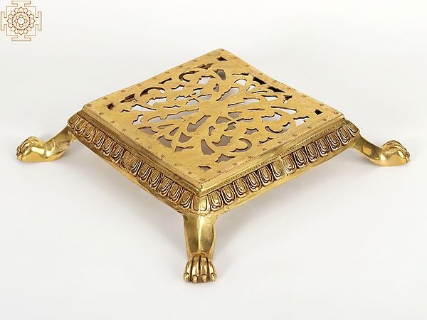 Exotic India 18" Brass Square Chowki (Pedestal) 