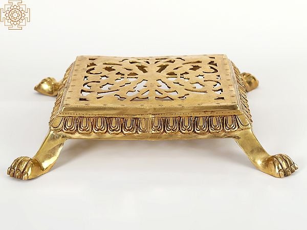 exotic india 18" Brass Square Chowki (Pedestal)