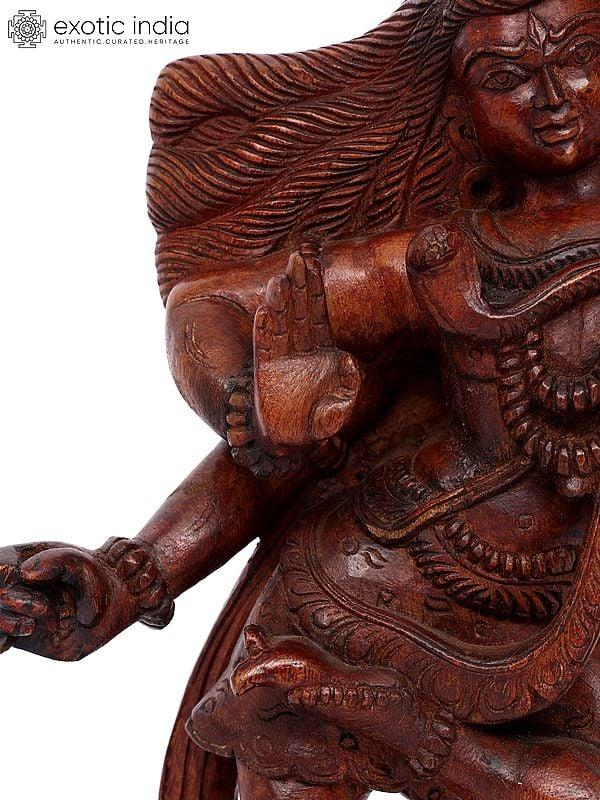 Exotic India 18" Dancing Lord Shiva | Wood Carving 