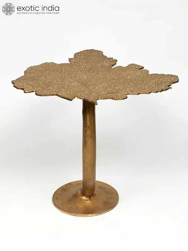 Exotic India 18" Leaf Design Stylish Brass Table 