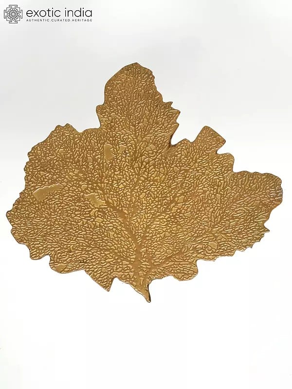 Exotic India 18" Leaf Design Stylish Brass Table 