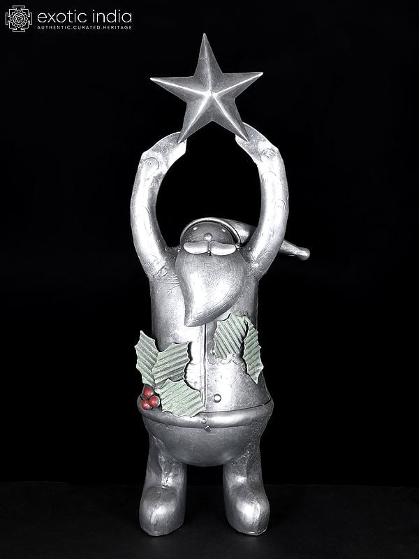 exotic india 19" Iron Santa Holding Star | Home Decor