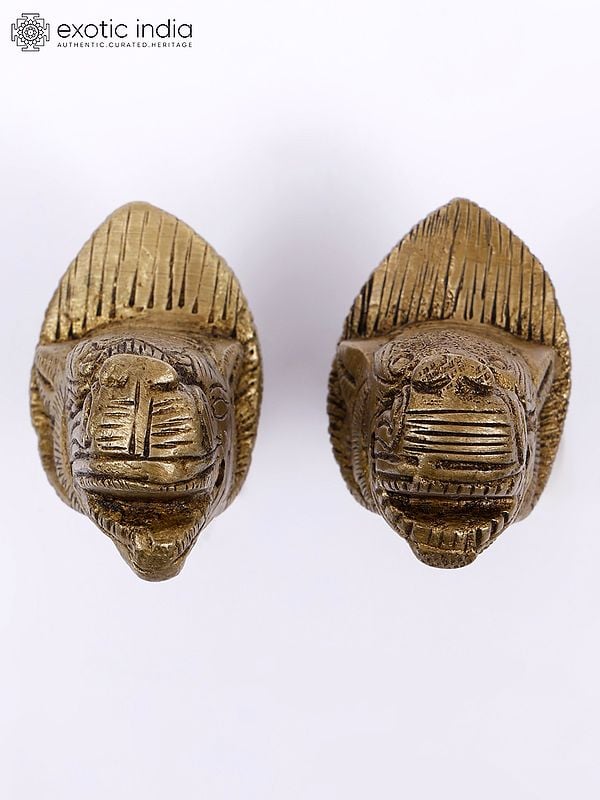 Exotic India 2" Lion Face Door Knobs In Pair 