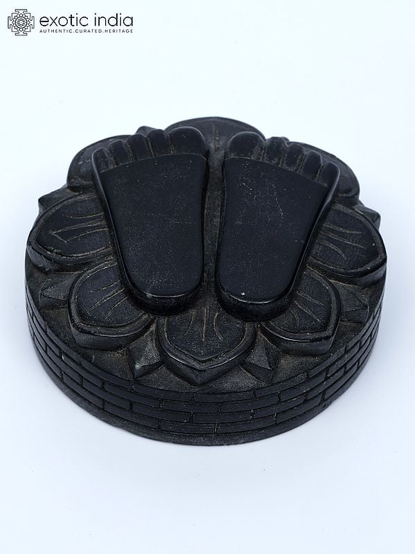 Exotic India 2" Small Charan Paduka In Black Stone 