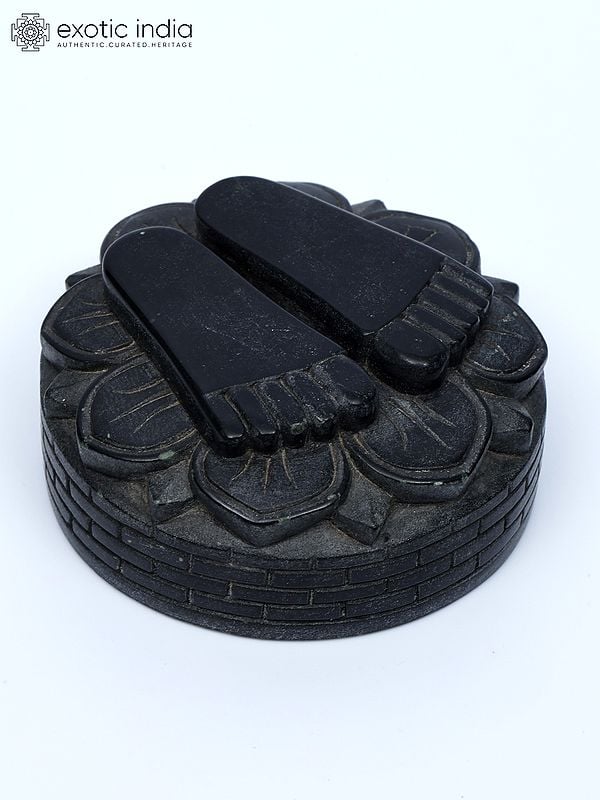 Exotic India 2" Small Charan Paduka In Black Stone 