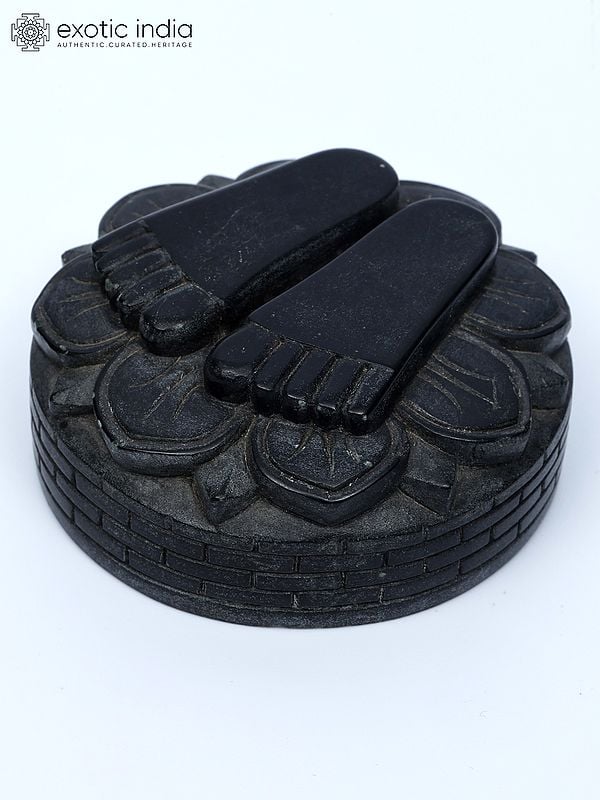 Exotic India 2" Small Charan Paduka In Black Stone 