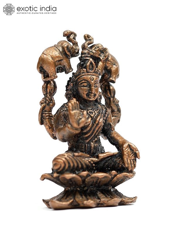 Exotic India 2" Small Gaja Lakshmi Copper Statue 